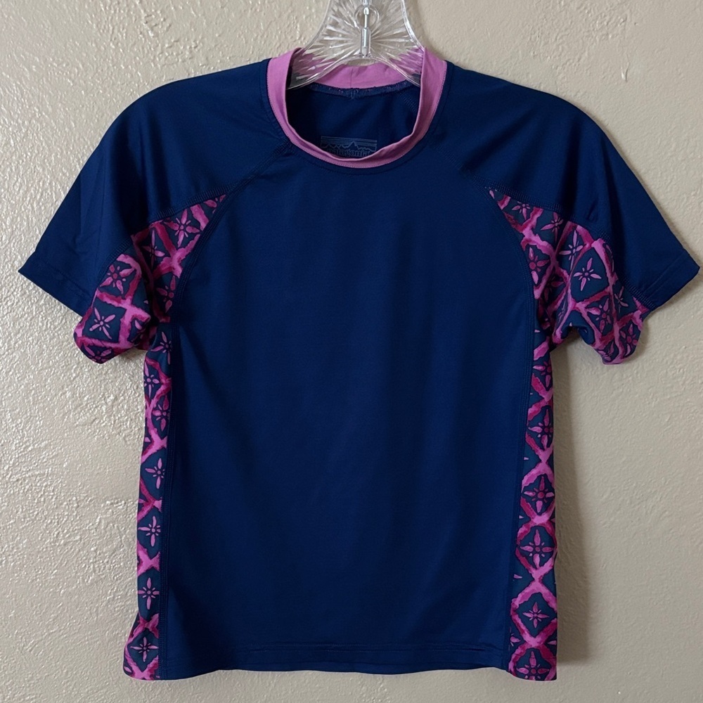 Patagonia Girl's Rashguard Swim Top Size 12 Large Navy‎